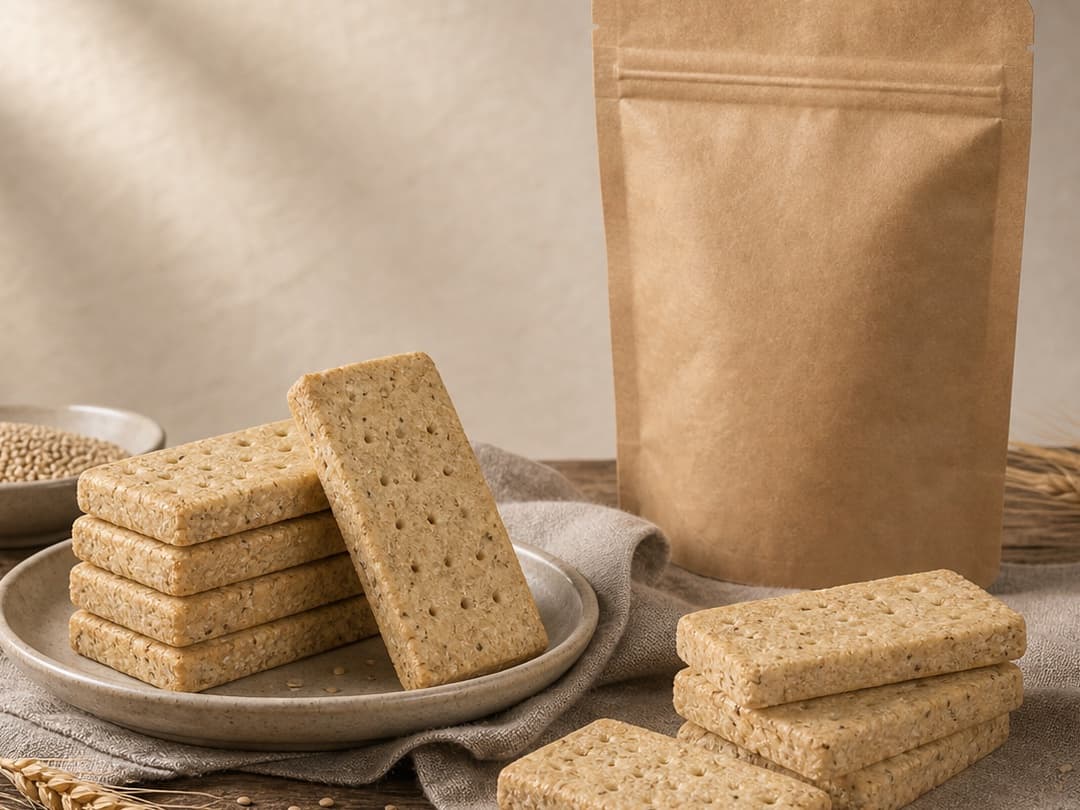 压缩饼干的古典静物风格产品图